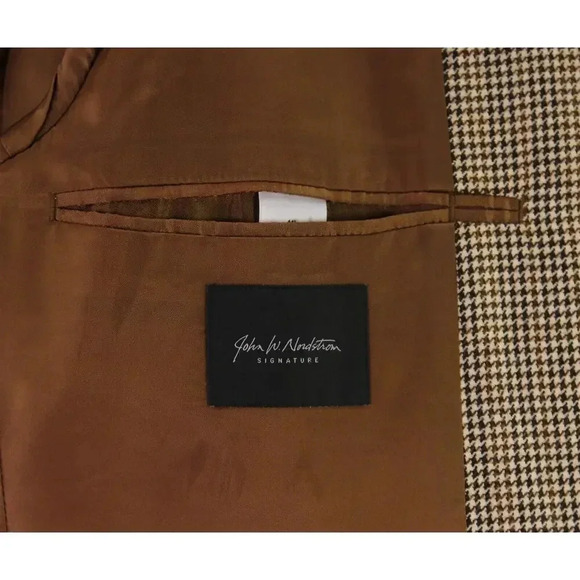 John W Nordstrom Loro Piana 100% Cashmere Brown/Tan Houndstooth Sportcoat 44L - Picture 8 of 10